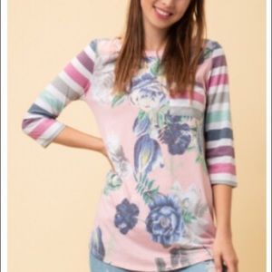 Simply Obsessed 1X Top NWOT floral/striped